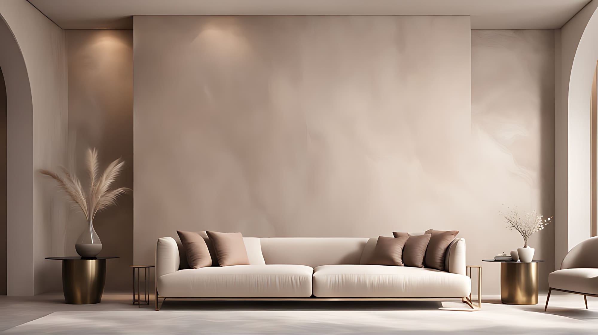 Elegant living room with warm neutral walls and a cream sofa