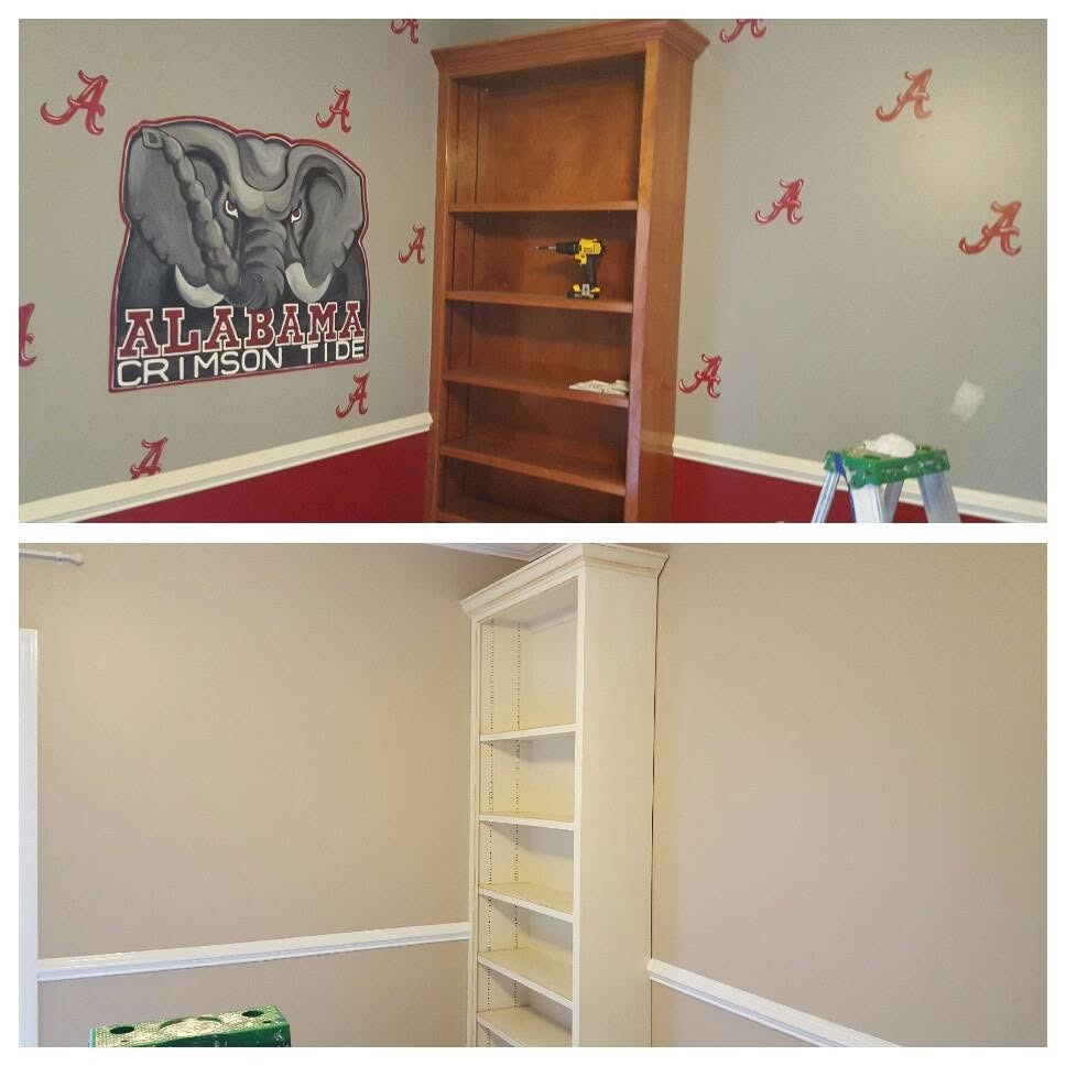 Bedroom and shelving refresh, project comparison supplied by Pope's Painting