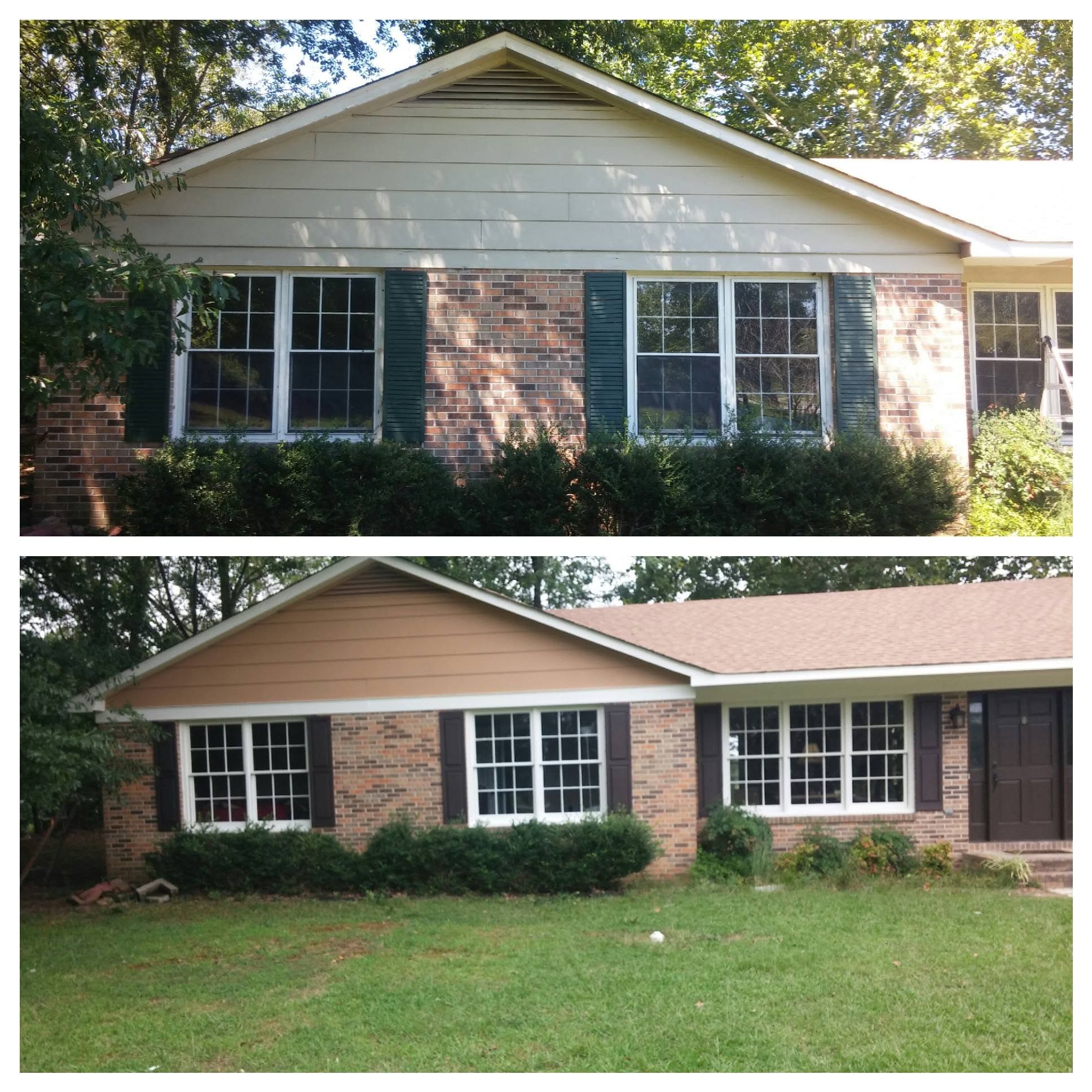 Brick and siding exterior, project comparison supplied by Pope's Painting