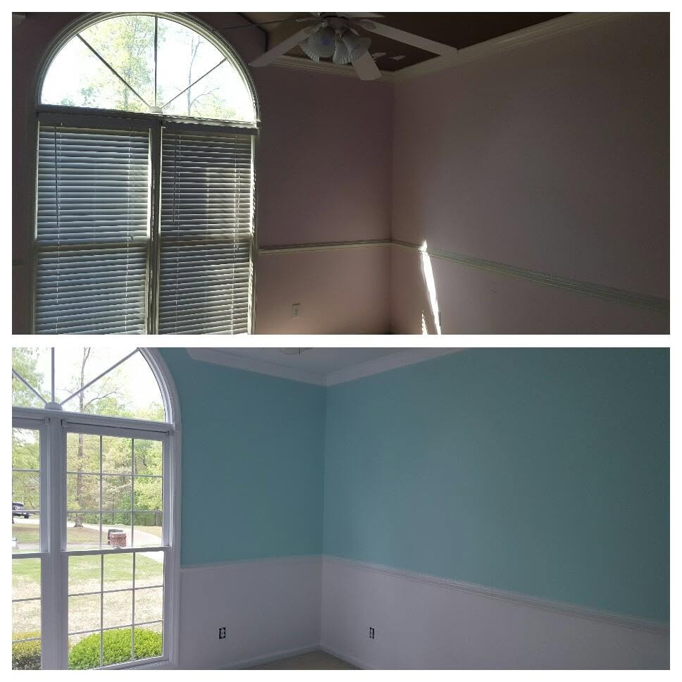 Interior room transformation, project comparison supplied by Pope's Painting