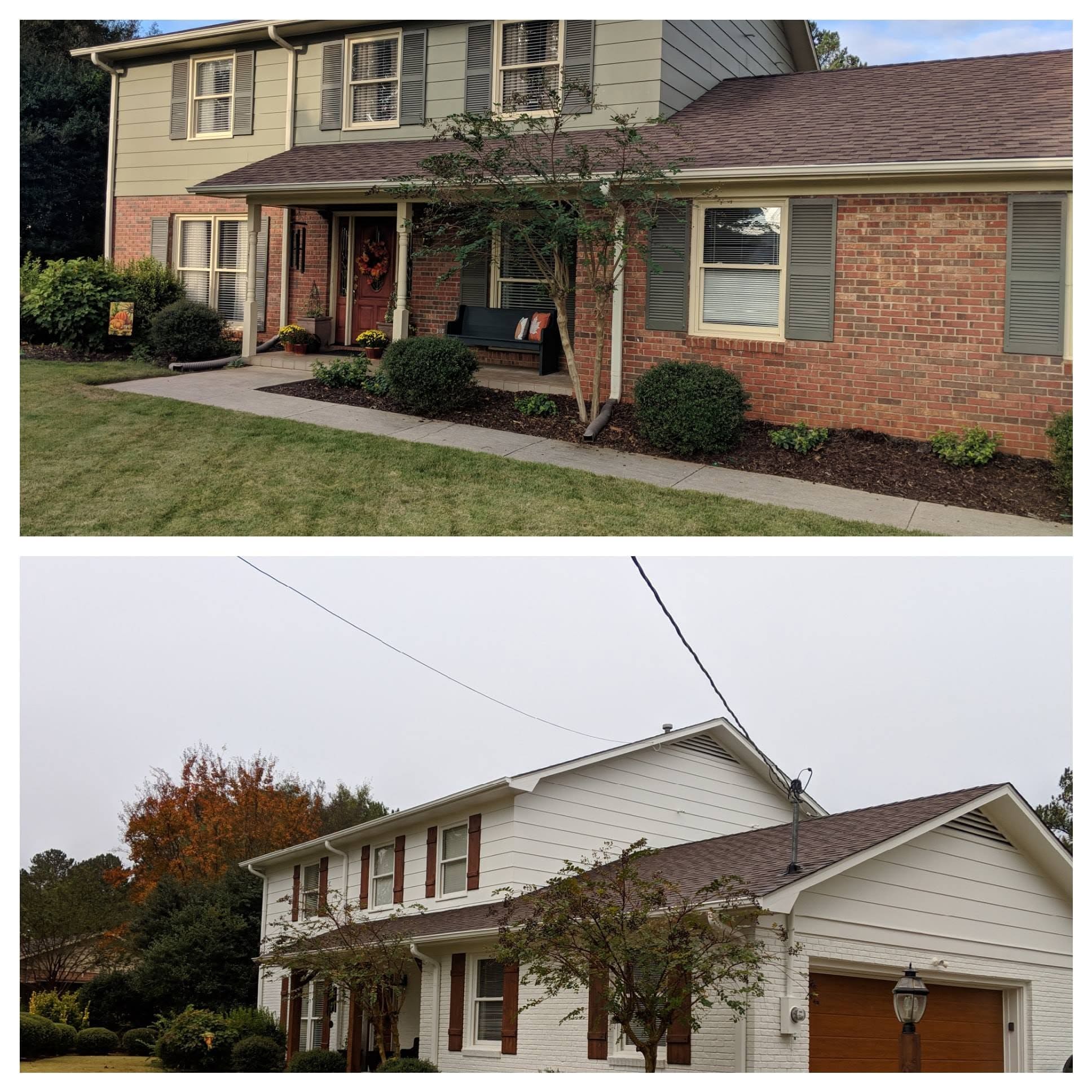 Home exterior comparison, project comparison supplied by Pope's Painting