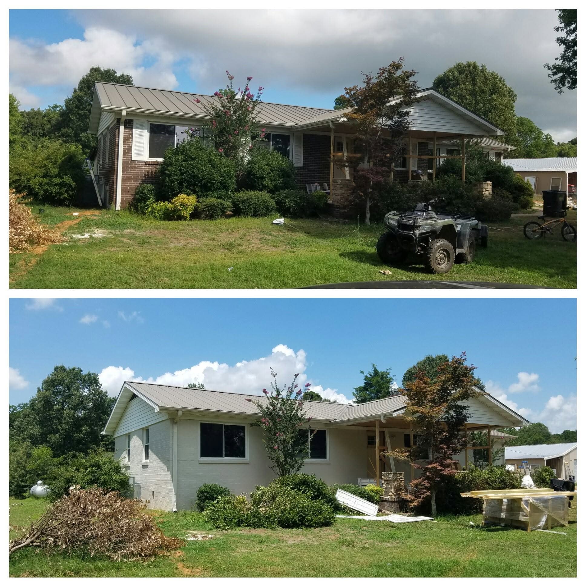 Brick exterior color update, project comparison supplied by Pope's Painting
