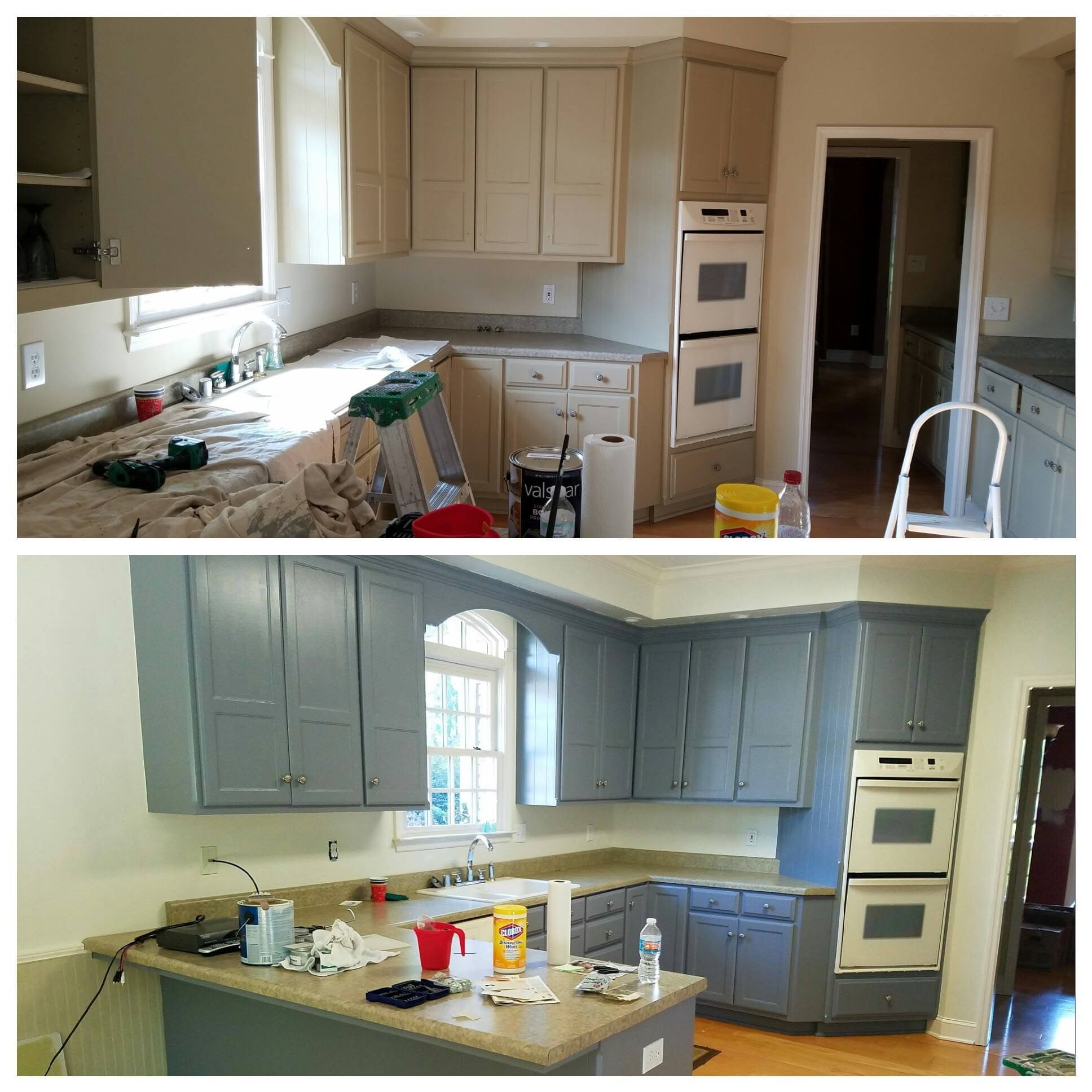 Kitchen color transformation, project comparison supplied by Pope's Painting