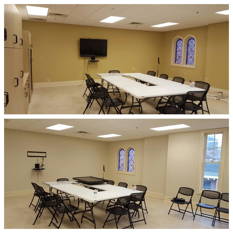 Meeting room refresh, combined project comparison supplied by Pope's Painting