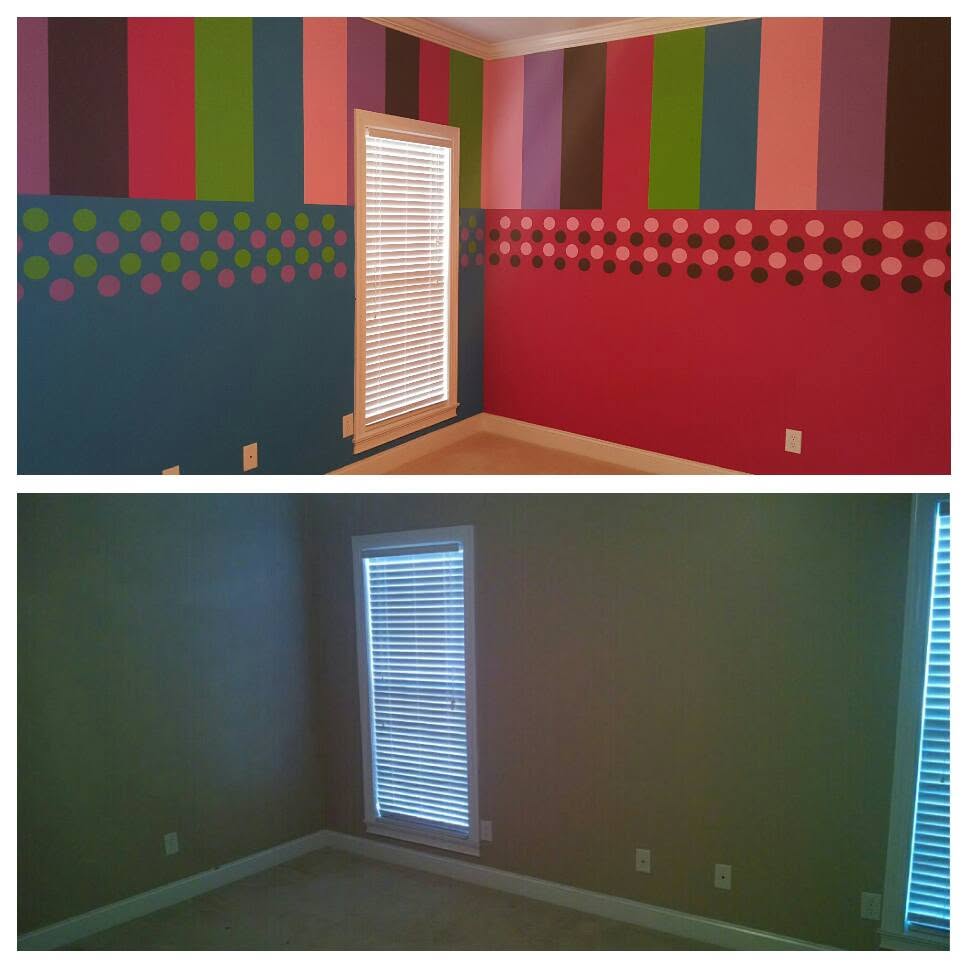 Bedroom color transformation, combined project comparison supplied by Pope's Painting