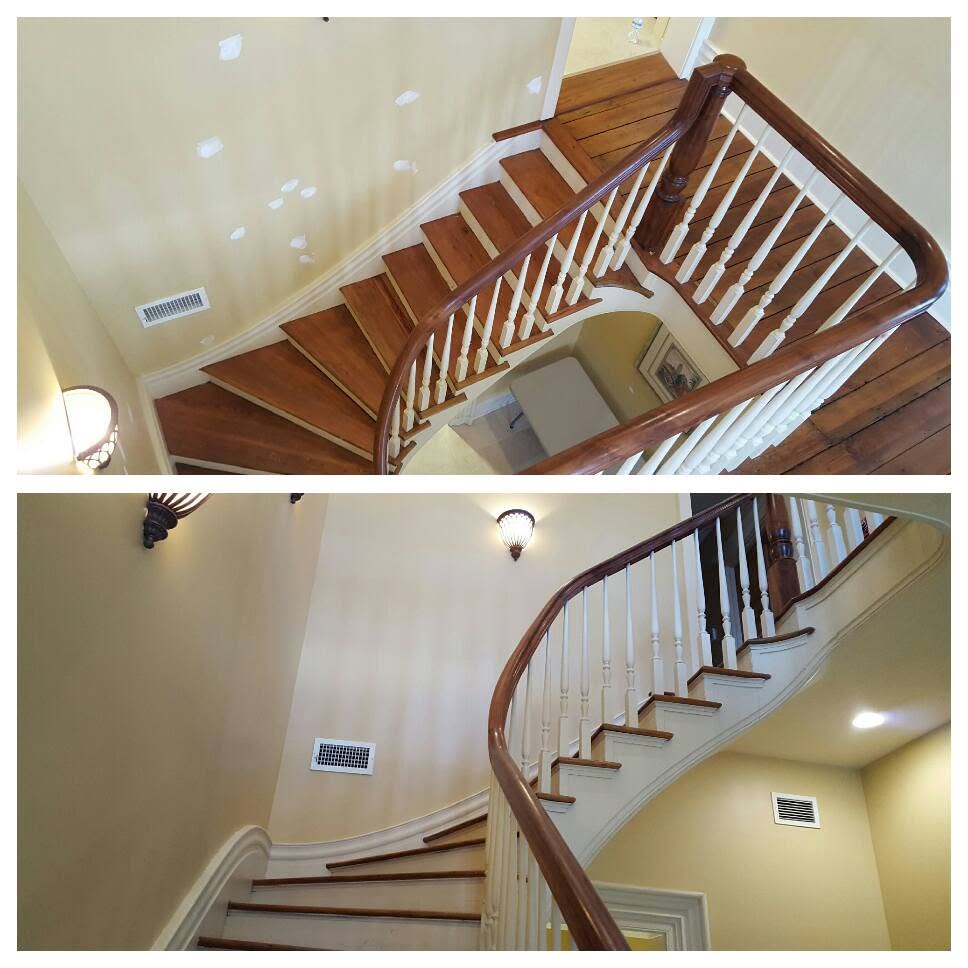Staircase and entryway details, combined project comparison supplied by Pope's Painting
