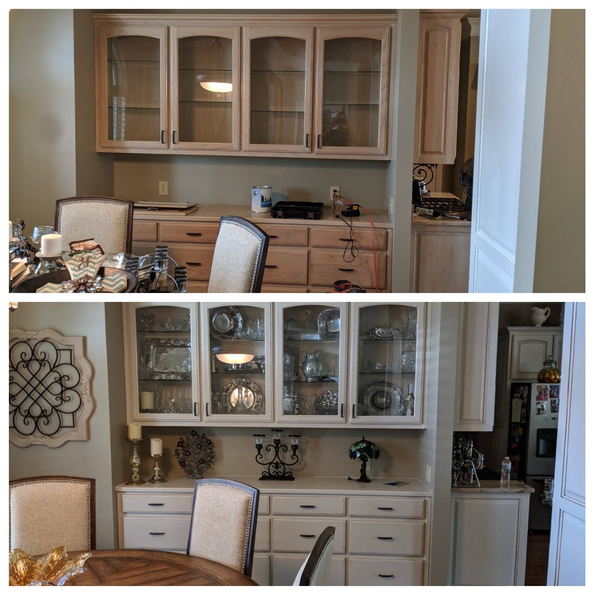 Built-in cabinet refresh, project comparison supplied by Pope's Painting