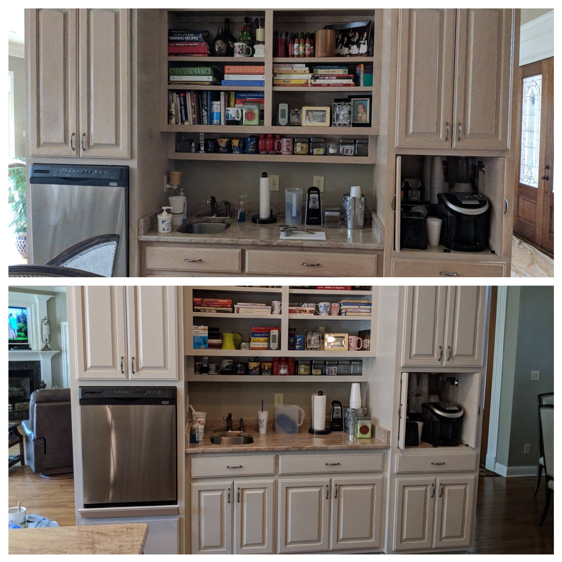 Kitchen storage cabinetry, project comparison supplied by Pope's Painting