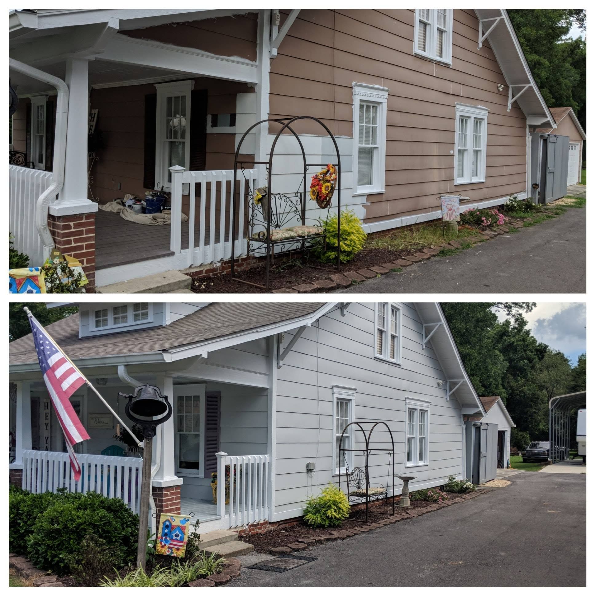 Porch and siding refresh, project comparison supplied by Pope's Painting