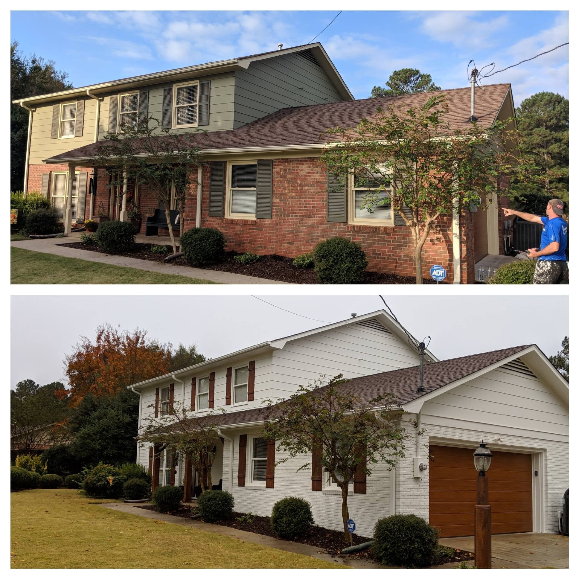 Two-story home transformation, project comparison supplied by Pope's Painting