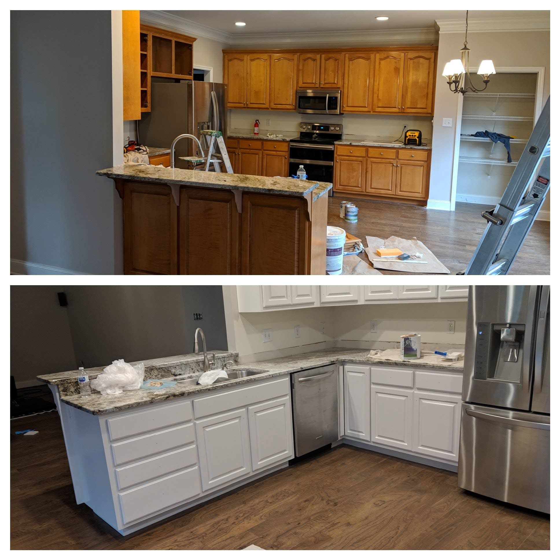 Kitchen transformation, project comparison supplied by Pope's Painting